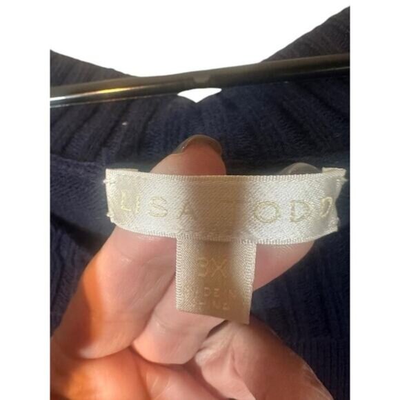 Lisa Todd Navy Blue Smiley Face Heart Cotton Pullover Knit Sweater Women Sz 3X - Picture 7 of 9